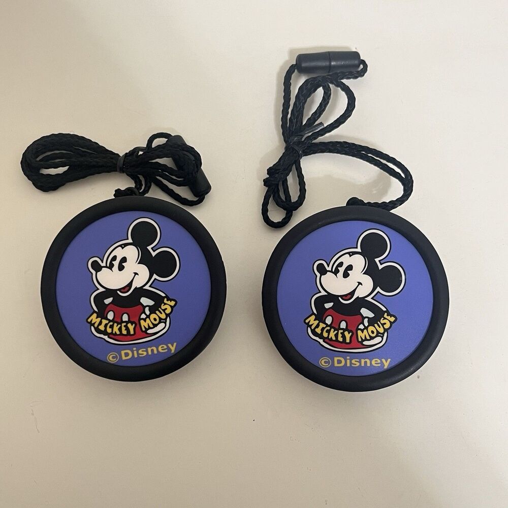 Vintage Disney Mickey Mouse Light Up Button Necklace Pin Lot of 2 WORKS